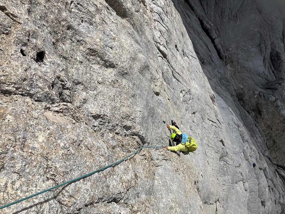 Kletterer an der Südwand des Marmolada in der Don Quixote Route.