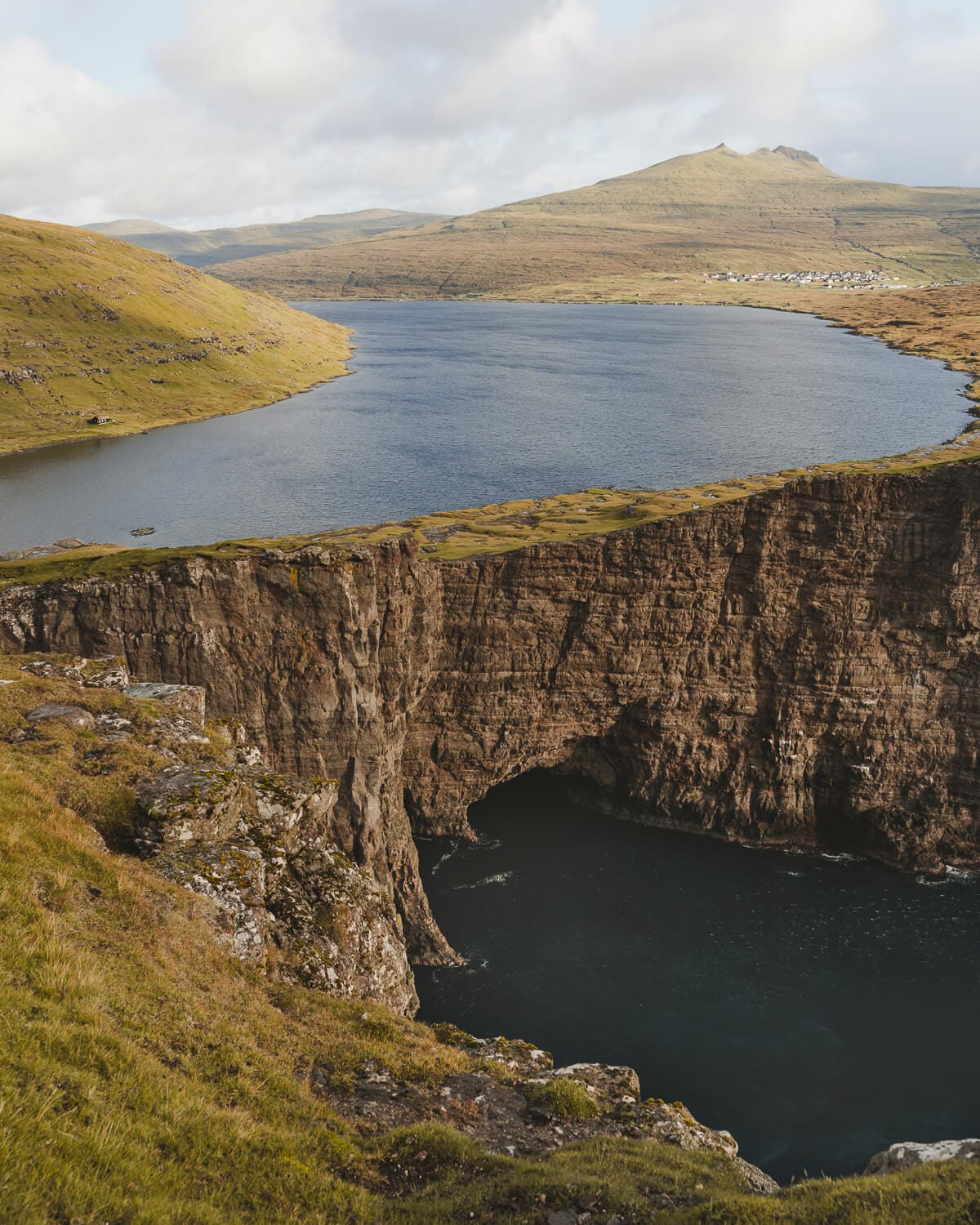 Blick auf Sørvágsvatn See und Meer